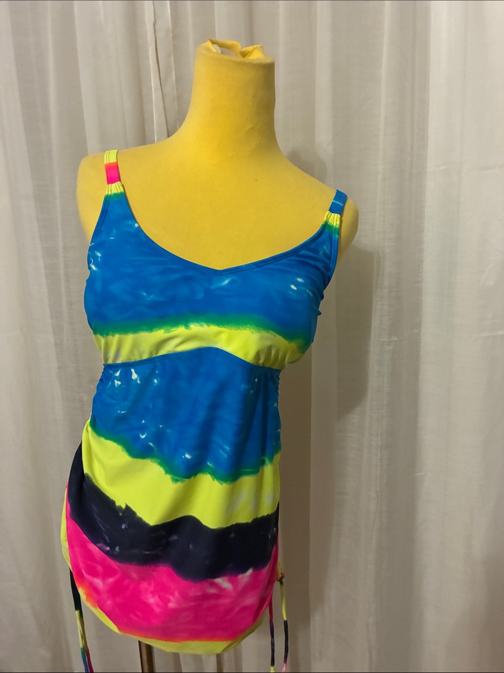 VENUS Neon Rainbow Stripe Swim Tank Top Multicolor Tankini Top Size 6
